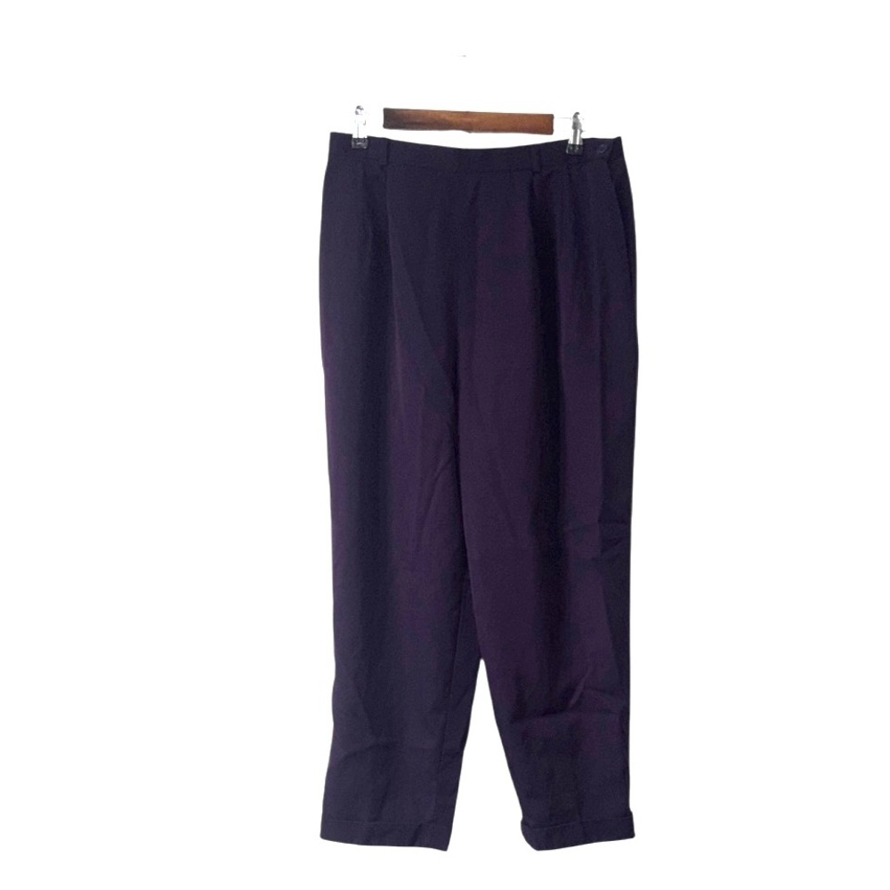 Vintage Talbots Pure Wool Dark Purple Trouser Pants High Rise Wide Japan Size 14